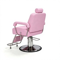 Fauteuil de Barbier Hydraulique Inclinable Rose Tendance en Cuir PU avec Appui-tête Amovible et Hauteur Réglable pour Salon de Coiffure