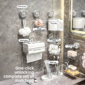 Porte-rouleau de papier toilette mural en plastique sans perforation, support de papier toilette à ventouse, boîte à mouchoirs, boîte à papier toilette - Product Image 3