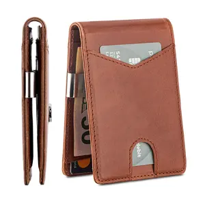محفظة رجالية من ألياف الكربون البسيطة من الجلد الأصلي للأعمال بطاقة الائتمان Rfid محفظة نقود