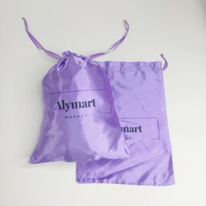 Sac à cordon en satin violet imprimé avec logo personnalisé, pochette pour perruque, chaussures, sac à main, sac anti-poussière en soie, pour promotion et cadeau - Product Image 5