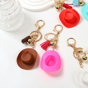 Cartoon Hat Keychain Acrylic Colorful UV Printed <b>Keyring</b> Couple Gift Made of PVC and Alloy Material - Product Image 4