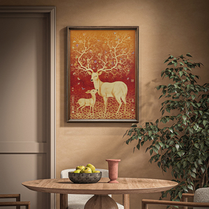 Décoration Murale Artisanale Premium : Tableau Élégant en Laiton et Bois, Motif Cerf et Fleurs, Idéal Cadeau d'Adieu, Art Moderne pour un Voyage Favorable - Product Image 2