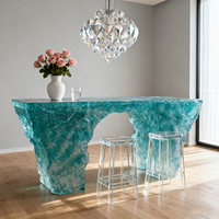 Table à manger contemporaine en résine transparente de luxe, en forme de vague, avec comptoir de bar lumineux en cristal artificiel pour villa et hôtel
