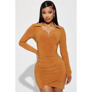 Nouvelles arrivées : Robe moulante américaine pour femme, coupe ajustée, col en V profond, sexy, en tricot - Product Image 5