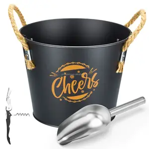 5L Home Metal Ice Bucket Beer Bucket Galvanized Party Tub Tin Pail For Ice Holder With Rope Handle Scoop