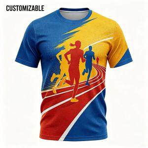 T-shirt de sport pour homme en polyester à séchage rapide, personnalisé avec logo imprimé numériquement, idéal pour la course à pied, la gym, les événements sportifs et la promotion d'équipes de marathon - Product Image 1