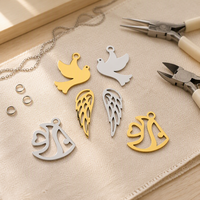 Breloques creuses en forme d'oiseau et de papillon en acier inoxydable doré et argenté, pendentifs ailes pour la création de bijoux DIY et accessoires faits main