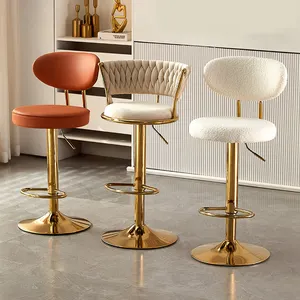 Chair Bar Metal Counter Nordic Swivel Modern Home Furniture Tall High Wooden Leather Kitchen Gold Velvet Luxury Stools Chair Bar