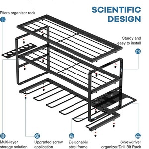 Support de stockage d'outils électriques à emballage plat détachable, perceuse à main murale tournevis <span class=keywords><strong>étagère</strong></span> à outils flottante accepter la personnalisation - Product Image 5