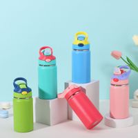 Bouteille d'eau réutilisable en acier inoxydable 304 à double paroi isolée sous vide de 12 oz avec poignée et paille pour enfants et école, vente en gros personnalisée