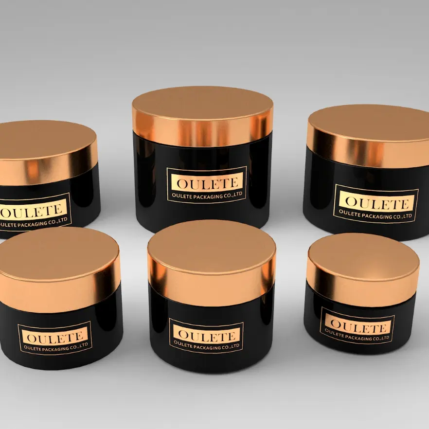 Custom Zwarte Ronde Container Met Gouden Cap Cosmetische 30G Pet Zalfpotje 1 Oz Pot Voor Huidverzorging
