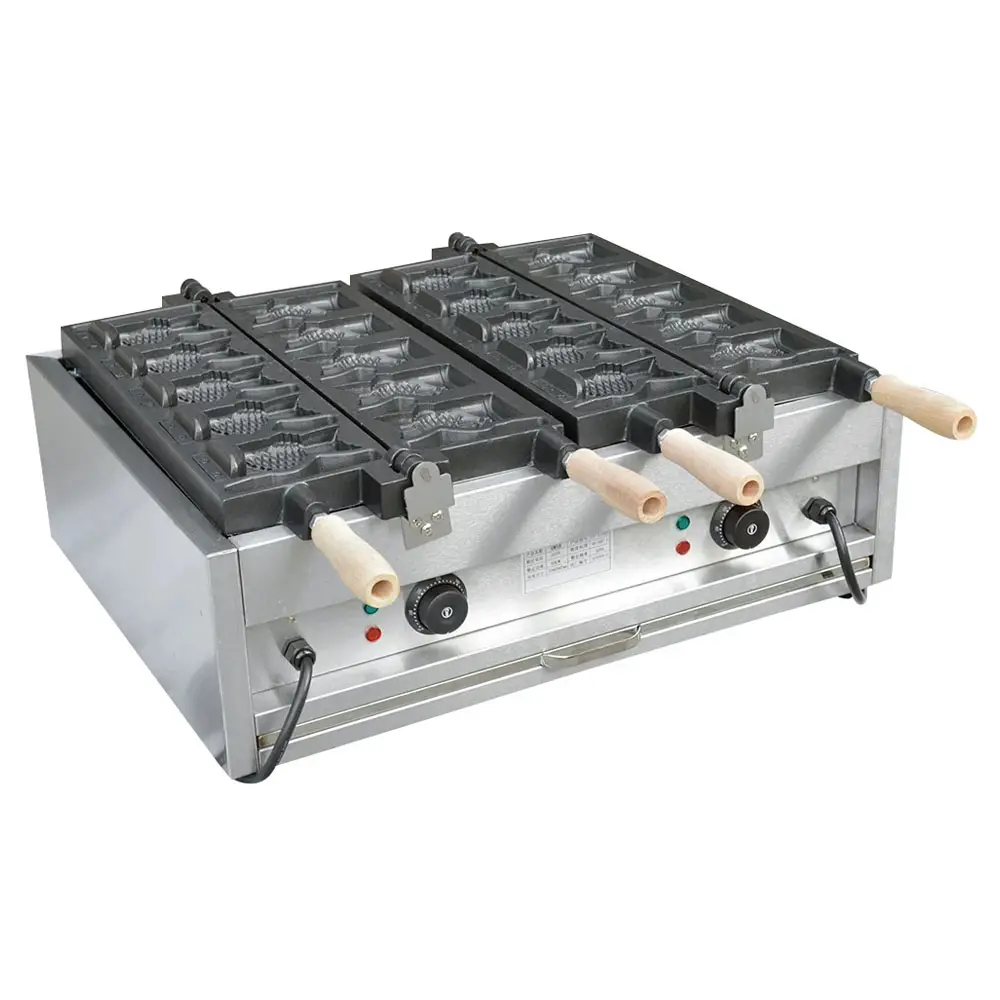 XEOLEO mesin makanan ringan komersial tidak lengket 10 buah pembuat wafel ikan mulut terbuka es krim mesin Taiyaki elektrik