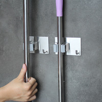 304 acier inoxydable auto-adhésif mural vadrouille balai supports salle de bain support de rangement vadrouille Clip support cintre