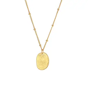 Oval pendant jewelry stainless steel plated 18K gold beads chain fingerprint pendant necklace