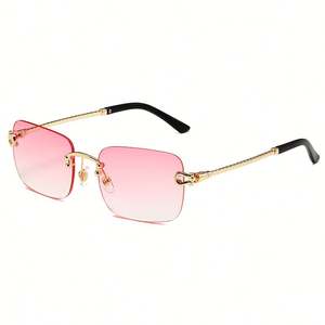 Lunettes de soleil vintage 2025 personnalisées avec logo, monture métallique fine pour hommes et femmes, verres dégradés UV400, sans monture, carrées - Product Image 4