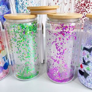 12Oz <b>Double</b> <b>Wall</b> Sublimation 25Pcs/Case Snow Globe Crystal Clear Glass Can for Iced Coffee, Soda With Lids - Product Image 3