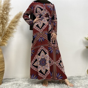 5069# Thick Chiffon Floral Printed <b>Maxi</b> Dress Long Sleeve Middle East Fashion Women Dresses With Side Pockets - Product Image 2
