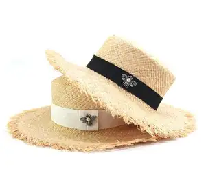 Wholesale Fashion Bee Decoration Straw Hats For Women Soft Raffia Beach Hat Girls Summer Sun Visor Hats