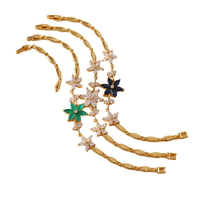 Nouveau Bijou Unisexe en Laiton Plaqué Or avec Micro-Incrustation de Zircon, Décoration Florale Brillante, Style Tennis, Accessoire de Mode Quotidien et de Fête