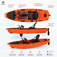 Kayak de pêche à pédales pour une personne, kayak HDPE à assise surélevée avec système de gouvernail, siège réglable pour la pêche en plein air