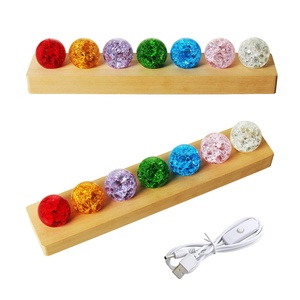 Veilleuse boule sphère fissurée en <span class=keywords><strong>verre</strong></span> de 7 couleurs avec base en bois LED 40mm - Product Image 1