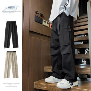 Logotipo personalizado Nuevo mono de paracaidistas de secado rápido de seda de hielo pantalones de verano para hombres delgados sueltos rectos de pierna ancha ocio para niños - Product Image 2