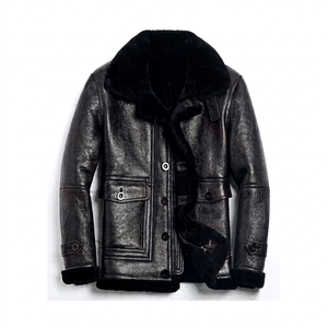 Offre Spéciale Hasnain produits en cuir véritable blouson aviateur hommes couleur noire doublure en fausse fourrure plus chaud à l'intérieur du motard - Product Image 1