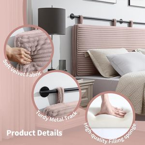 หัวเตียง <span class=keywords><strong>UEV</strong></span> ขนาดควีนไซส์ ดีไซน์ทันสมัย หุ้มผ้ากำมะหยี่ พร้อมปลอกหุ้มที่ถอดออกได้ แบบติดผนัง ลายร่อง ดีไซน์หรูหรา สีชมพู - Product Image 5