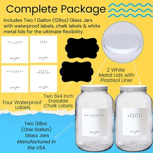 Glass <strong>Laundry</strong> Storage Containers for Powder- Two One Gallon <strong>Jars</strong> W/White Metal Lid, <strong>Laundry</strong> Detergent Holder, <strong>Laundry</strong> Pods Conta - Product Image 3