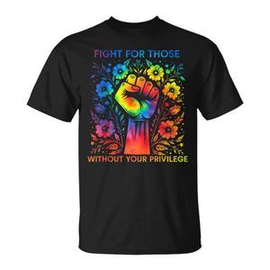 Camiseta Fight For Those Without Your Privilege con diseño de puño arcoíris, ropa deportiva, camiseta con diseño llamativo - Product Image 1
