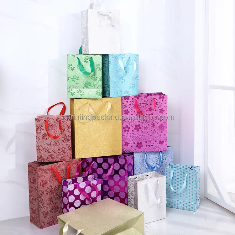 Uxury-bolsa de papel con purpurina, bolsa de papel con flores para regalos de fiesta, venta al por mayor