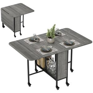 Table à feuilles rabattables moderne SENYU avec étagère de rangement, style bois gris, mobilier de cuisine portable pour 4 à 6 personnes - Product Image 3