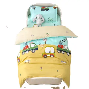 Großhandel niedlichen Baby Baumwolle Bettdecke Quilt Kissen bezug Bio 3 Stück Auto gedruckt Kinder Bettwäsche Quilt Sets
