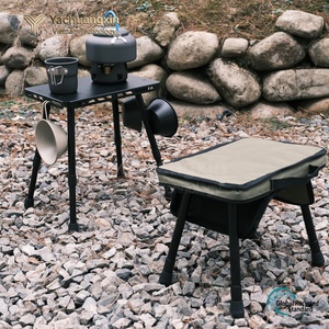 Portable Folding <b>Camping</b> Stool with Storage Compartment and Side <b>Table</b> for Outdoor Use - Product Image 5