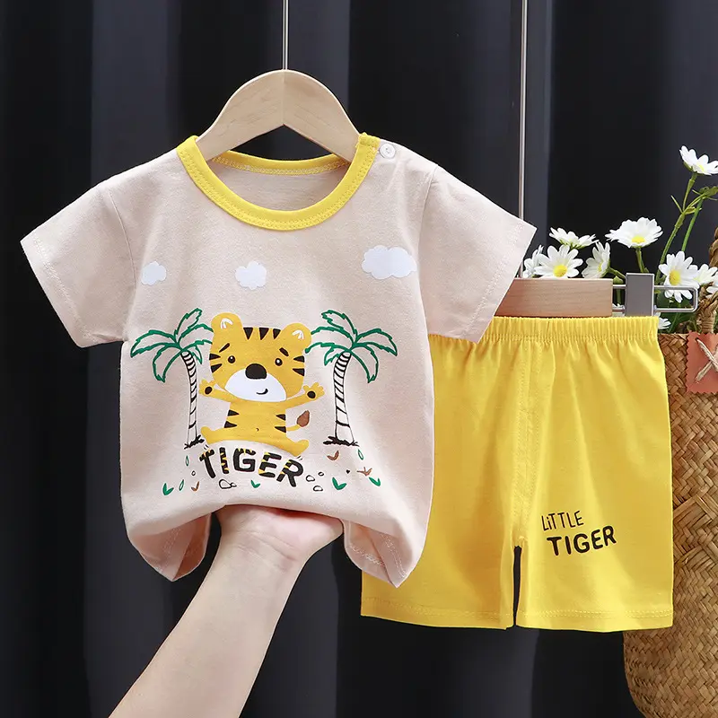 2022メーカー卸売夏の子供用半袖ショーツスーツコットンTシャツツーピースセット