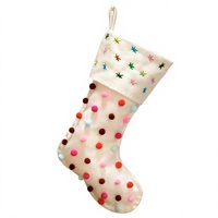 Chaussette de Noël Hopearl avec pompons, style bohème, pour cheminée, crème, 18'', ultra douce, en peluche, avec boules de pompons colorées, faite à la main, de luxe