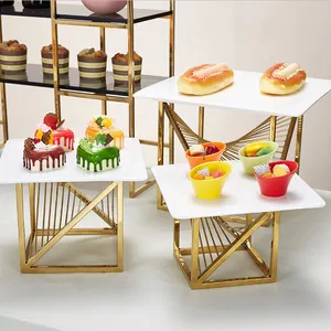 Wedding Decorations Table Risers Luxury <strong>Food</strong> Display Risers Full Set Gold Stainless Steel Catering <strong>Stand</strong> for <strong>Food</strong> Display - Product Image 5