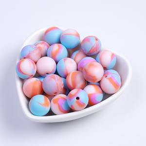 Perles en silicone de couleur bonbon en gros, perles focales en silicone de 15 mm, perles rondes colorées tie-dye, perles en vrac pour la fabrication de bijoux - Product Image 3