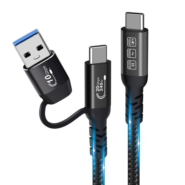 USB C Cable USbC 3.2 Gen 2X2 20Gbps Multi Functional 2in1 USB a to Type C 8K 60Hz UHD Video 5A/240W PD3.1 Fast Charge Cord