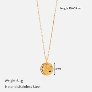 Collar de Acero Inoxidable con Baño de Oro PVD de 18K, Diseño de Estrella Islámica y Luna Creciente, para Mujer, con Colgante de Sol y Luna - Product Image 3