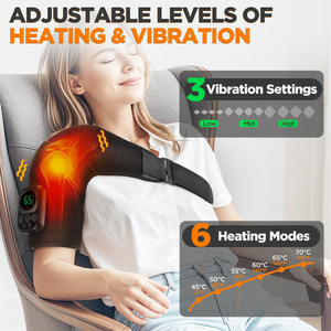 Masseur d'épaule EMS à électrodes dorées, contrôleur magnétique détachable, chauffage PTC, vibration, écran LED, sangle Velcro, rechargeable - Product Image 5
