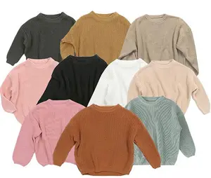 2023 vente chaude coton enfants garçon fille printemps automne hiver doux couleur unie à manches longues col rond bébé pull