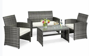 Allwetter-Gartenmöbel-Sets Outdoor-Möbel 4-teiliges PE-Rattan Ecksofa-Set für Garten Hinterhof Balkon <span class=keywords><strong>Bistro</strong></span> - Product Image 4