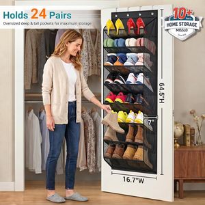 Over The Door <b>Shoe</b> Organizer 8 Pockets Foldable Hanging Rack For Closet <b>Shoes</b> <b>Storage</b> Black Oxford Fabric - Product Image 2