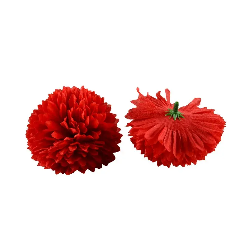 Cabeças de flores de pompão popular de 6,5 cm para decoração de bolos, tecido de seda com flores falsas, árvore de ano novo, serviço OEM, 100 peças CN; HEB