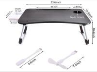 Bureau de lit pour ordinateur portable et écriture avec rangement, porte-gobelet, éclairage |   Support pliable pour ventilateur, porte-stylo et tablette, pour lit