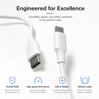 Cable USB 2.0 Tipo C a Tipo C de 60W con Carga Rápida, Cable de Carga de PVC Sobremoldeado para Teléfono, Tableta y Portátil