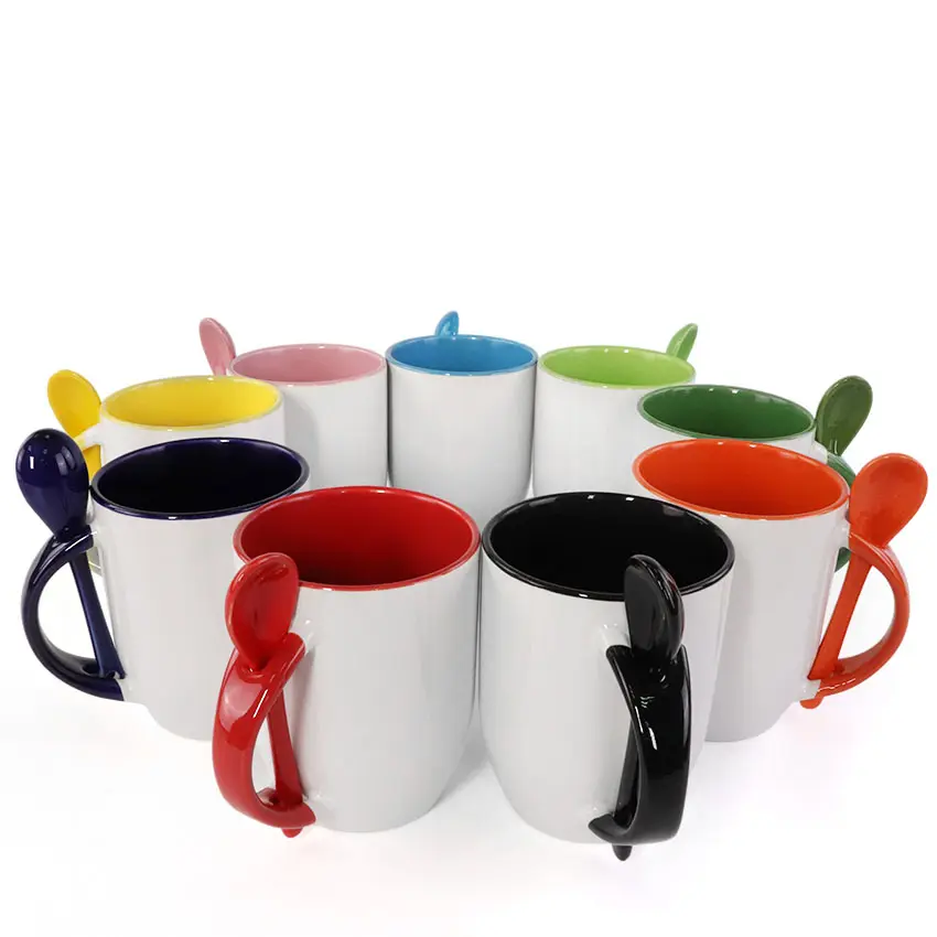 Customized Sublimation Ceramic Inner Color Mug with Spoon for Gift