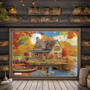 Autumn Lake House - Rompecabezas de 500 piezas, juego de mesa rectangular de cartón - Product Image 3