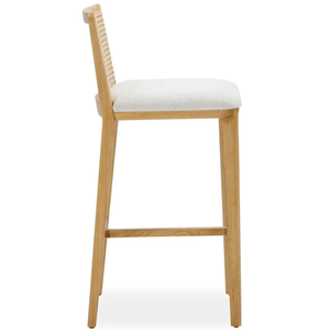 Tweed and Rattan Commercial Modern Counter <b>Stool</b> with Solid Rubberwood Frame and Woven Rattan Seat for Home Bar & <b>Dining</b> - Product Image 3
